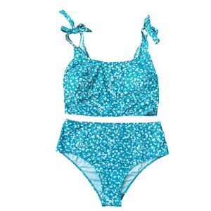 Blue Floral High-Waisted Bikini Set - Size 1XL